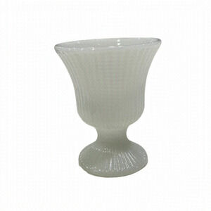 Vtg EO Brody White Milk Glass Ribbed Pedestal Vase Urn MCM Wedding Cottagecore